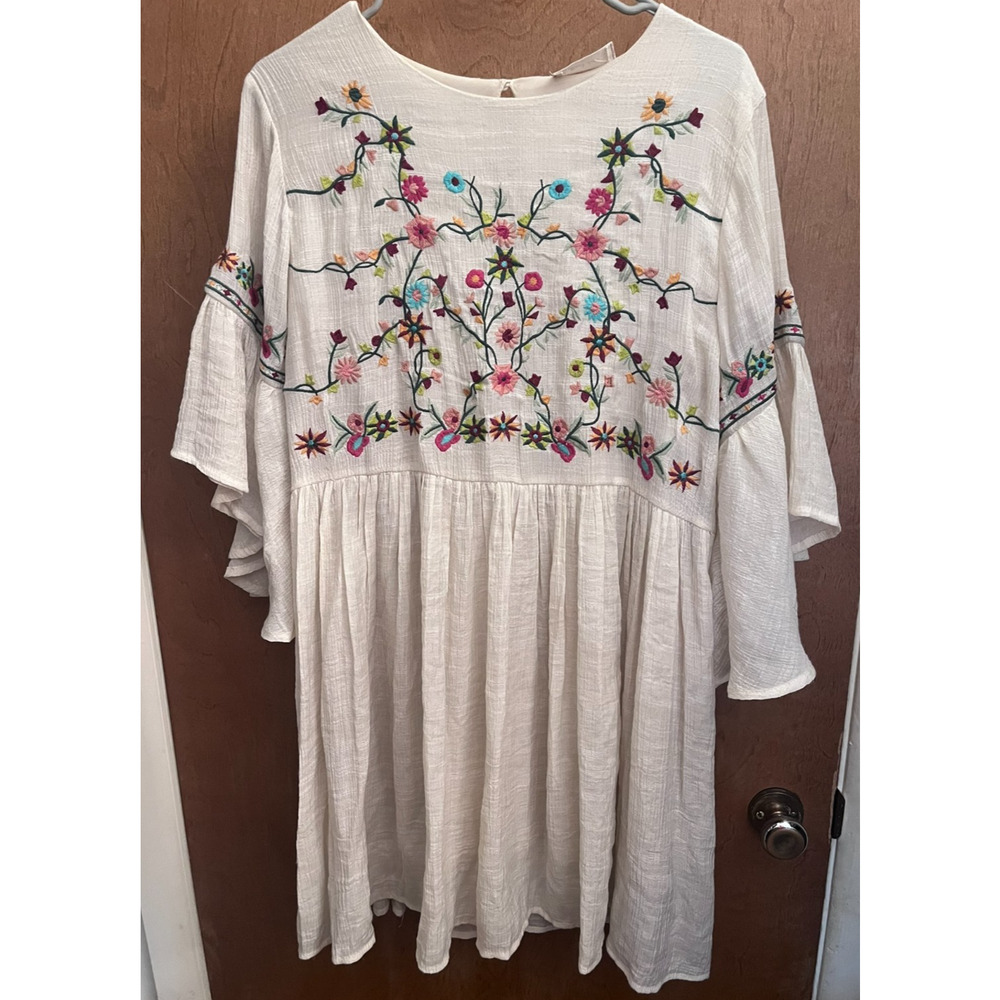 Altard State Dress Women’s Size Medium Embroidered Bell Sleeve Boho Lined Tunic